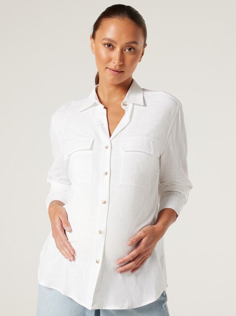 Tiggy Linen Maternity Shirt, White, hi-res