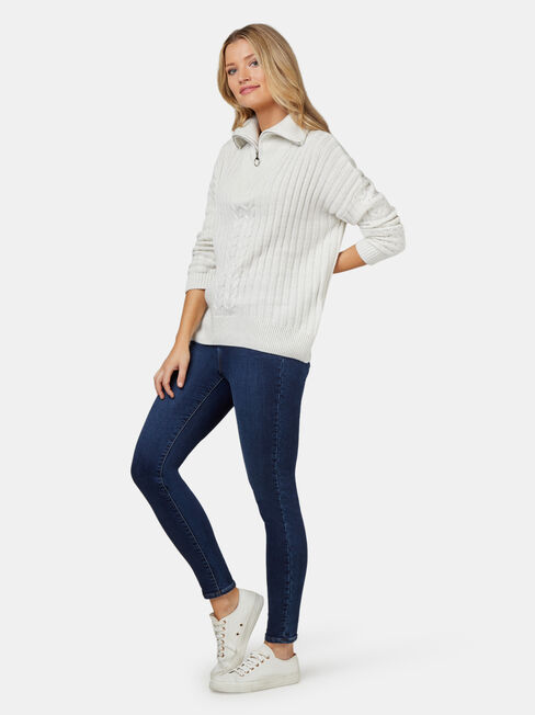 Ziggy Zip Front Pullover, White, hi-res