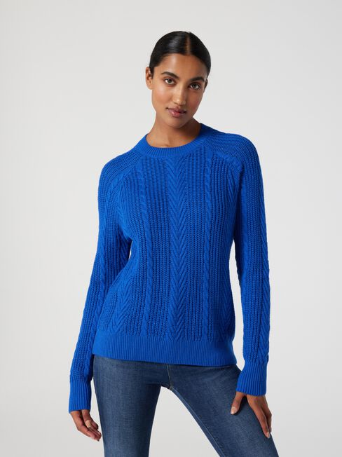 Lawrence Raglan Cable Knit, Blue, hi-res