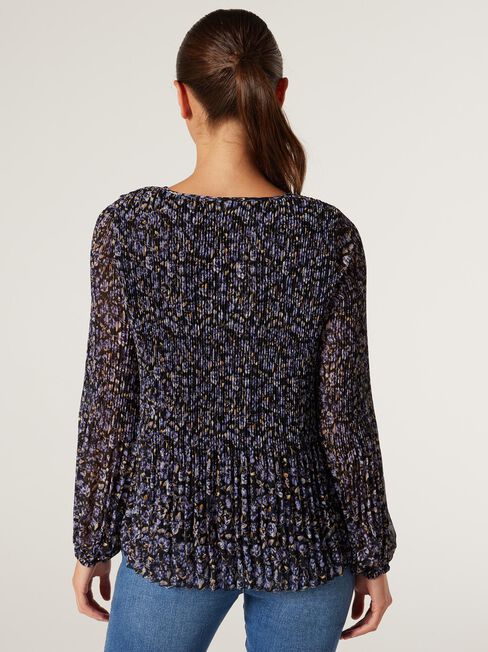 Penny Pleated V-Neck Top, Midnight Ditsy, hi-res