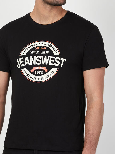 SS Jeanswest Logo Print Crew Tee, Black, hi-res
