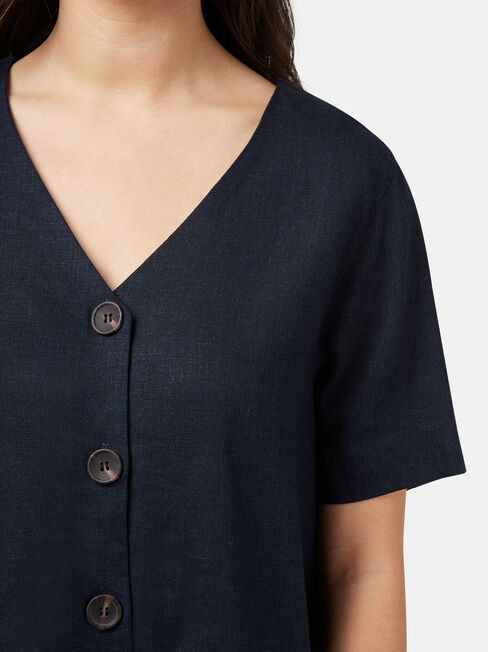 Carrie Button Front Linen Tee, Blue, hi-res