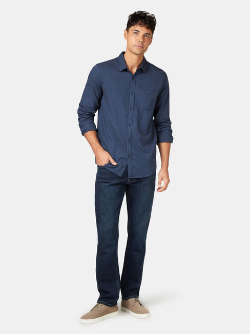 Byron Long Sleeve Brushed Shirt, Blue, hi-res