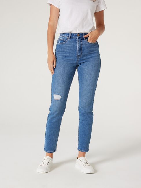 Sienna High Waisted Slim Straight Jeans, VintageWash, hi-res