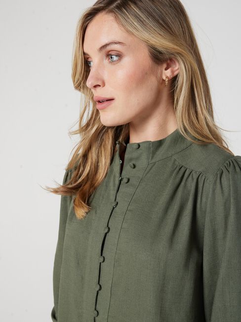 Adriana Button Down Blouse, Thyme, hi-res