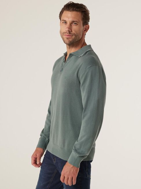 Eric Tipped Long Sleeve Polo, Petrol, hi-res