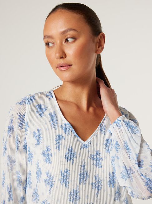 Penny Pleated V-Neck Top, Santorini Floral, hi-res