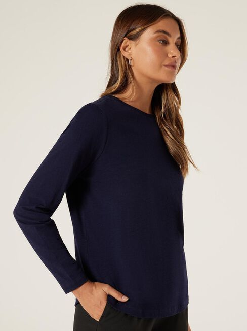 Essential Long Sleeve Crew Neck, French Navy, hi-res