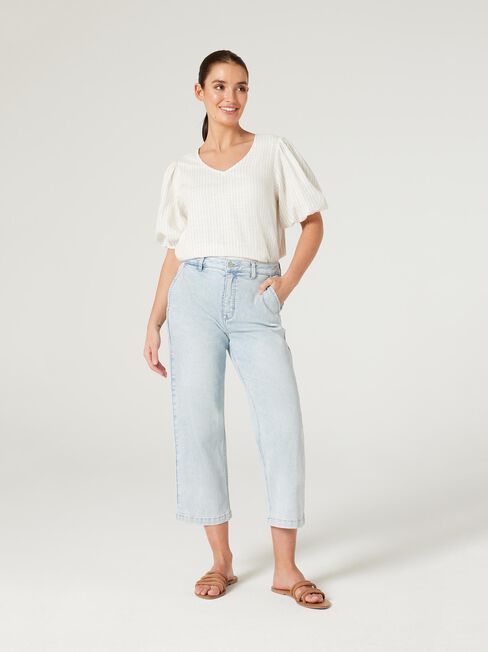 Maya V-Neck Top, Oat Stripe, hi-res