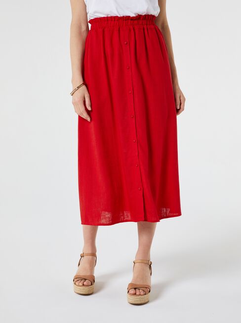 Collette Ruched Waist Midi Skirt, Red, hi-res