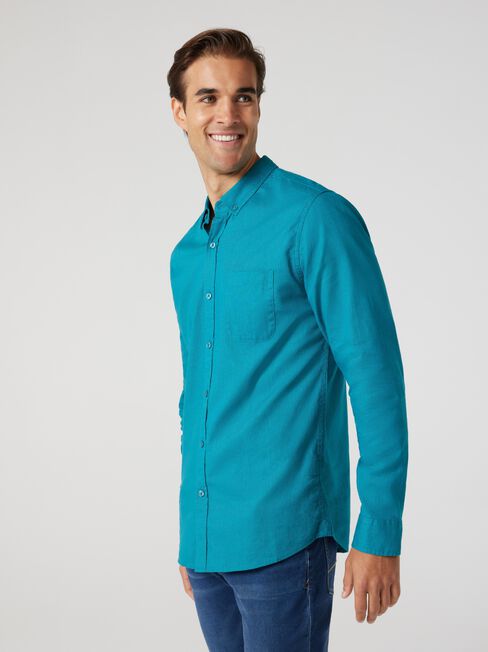 Brody Textured Long Sleeve Shirt, Washed Jade, hi-res