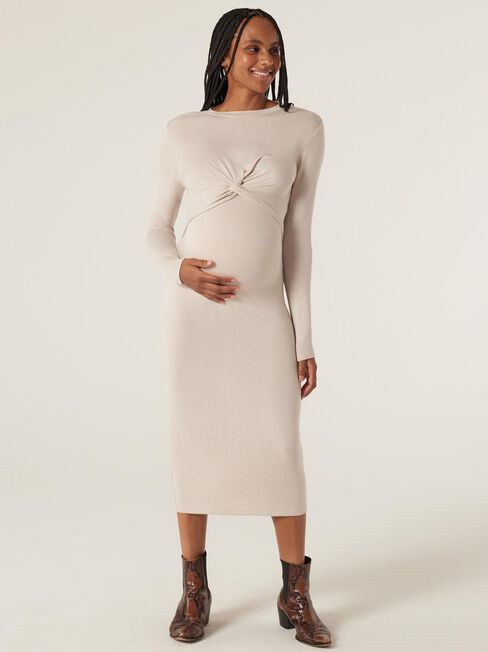 Laura Nursing Maternity Dress, Oatmeal Marle, hi-res