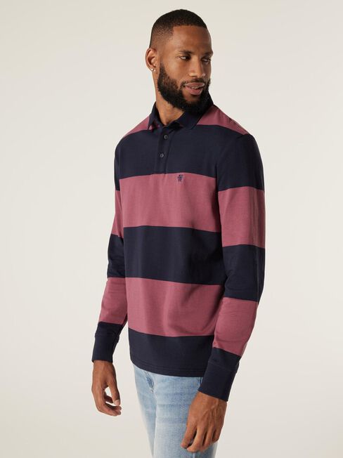Henry Stripe Rugby Polo, Berry/Ink Multi, hi-res