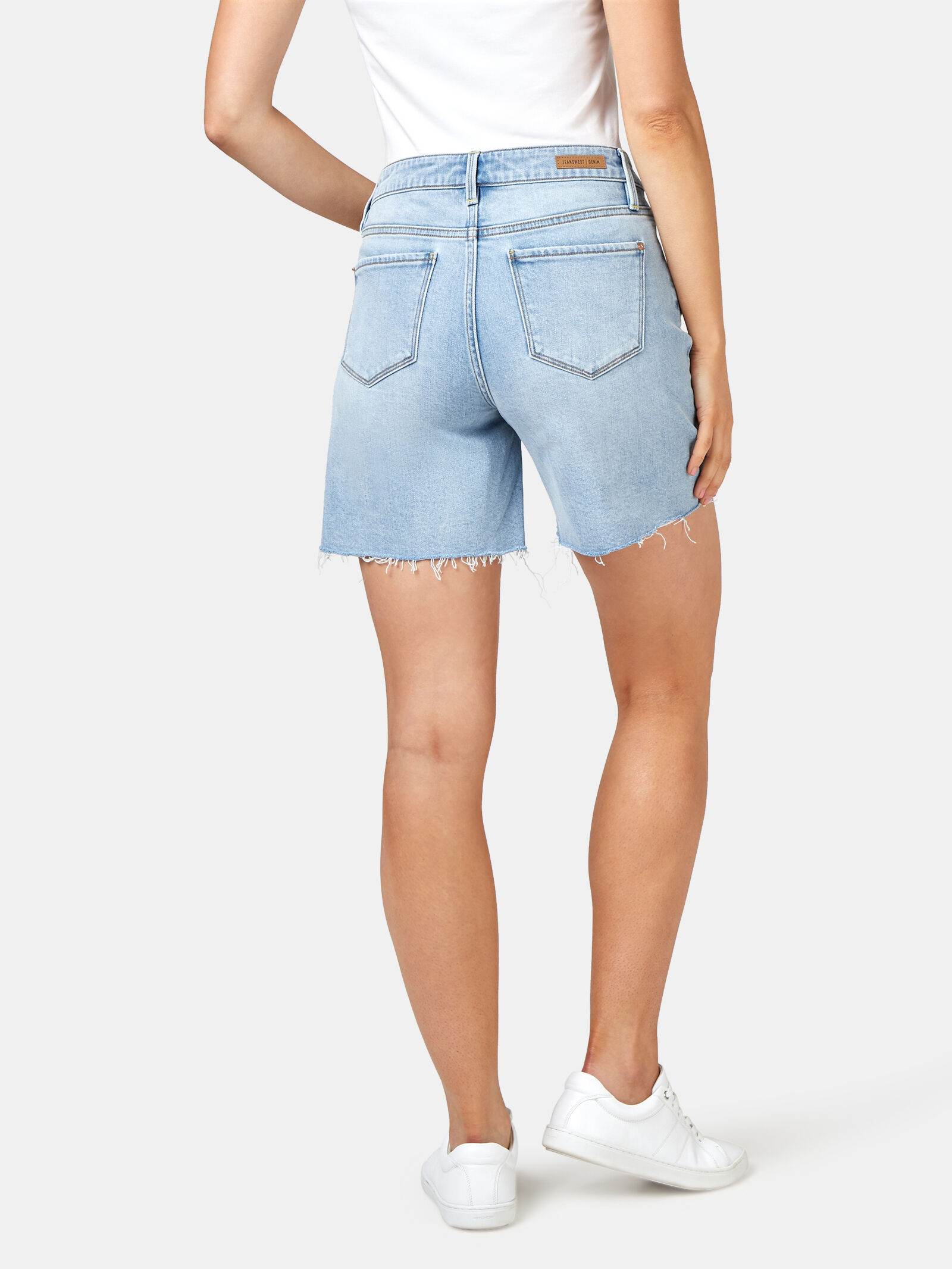 Women's distressed top denim bermuda shorts