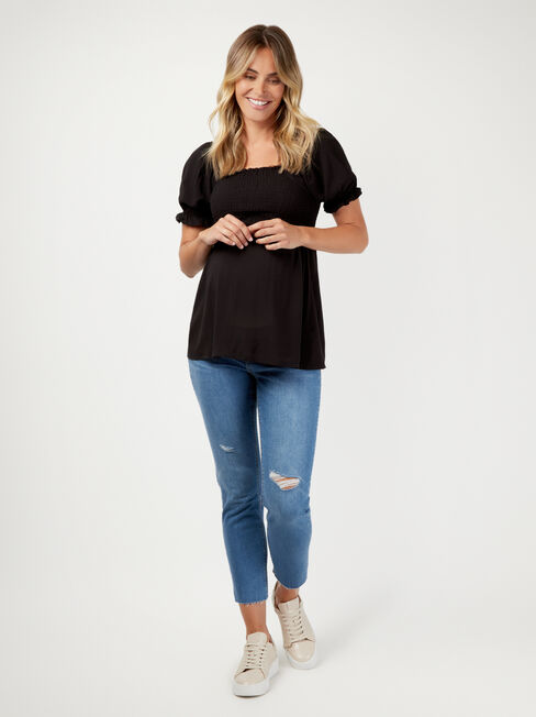 Bonnie Shirred Maternity Top, Black, hi-res