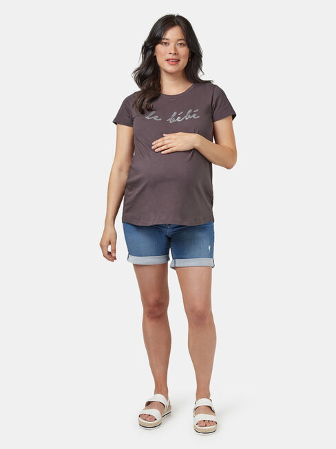Amore Maternity Slogan Tee, Grey, hi-res