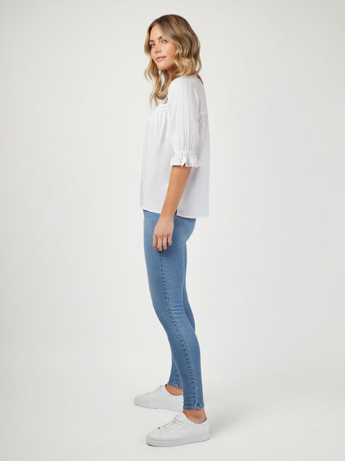 Willow Lace Detail Top, White, hi-res