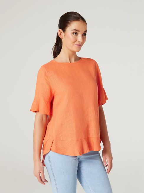 Alivia Ruffle Hem Top, Orange, hi-res