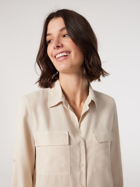 Lizzy Relaxed Tencel Shirt, Thyme, hi-res