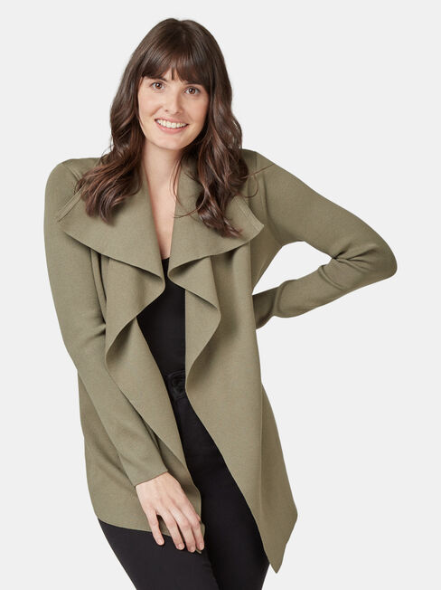 Gina Short Waterfall Cardigan, Green, hi-res