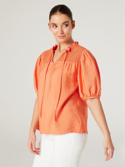 Jessie Shirred Yoke Top, Orange, hi-res