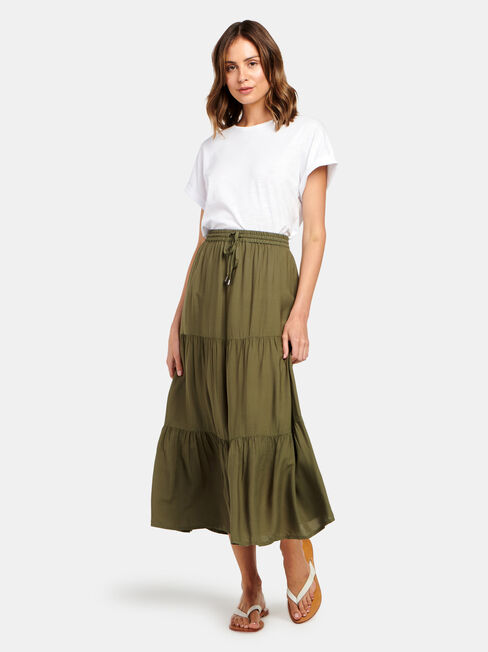 Tiffany Tiered Midi Skirt, Green, hi-res