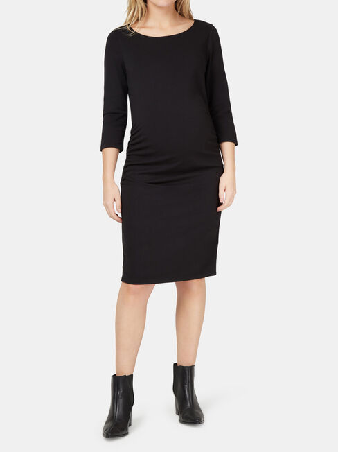 Michaela Gathered Maternity Dress, Black, hi-res