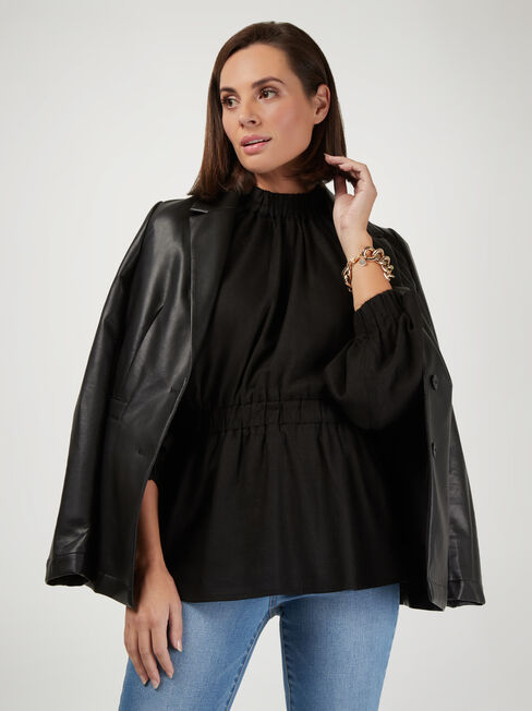 Jasmine Split Sleeve Blouse, Black, hi-res