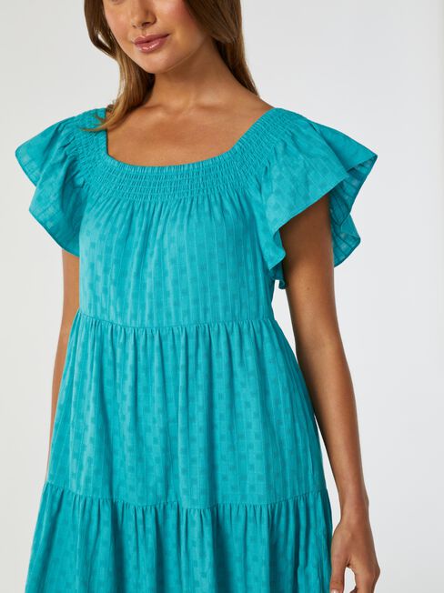 Coral Tiered Summer Midi Dress, Green, hi-res