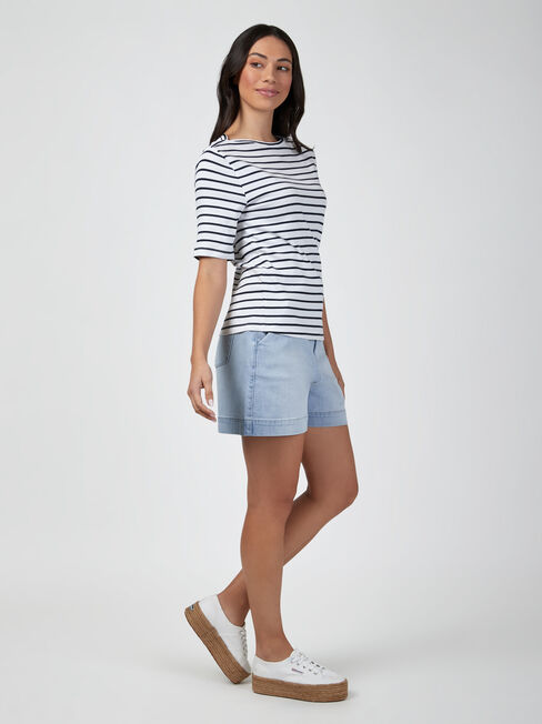 Rib Elbow Sleeve Boatneck Tee | Jeanswest