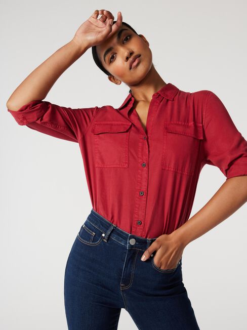 Lizzy Relaxed Tencel Shirt, Berry, hi-res