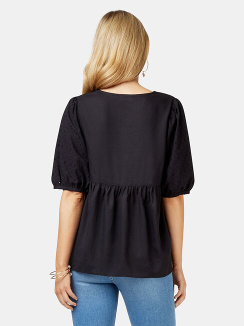 Lilah Broderie Sleeve Blouse, Black, hi-res