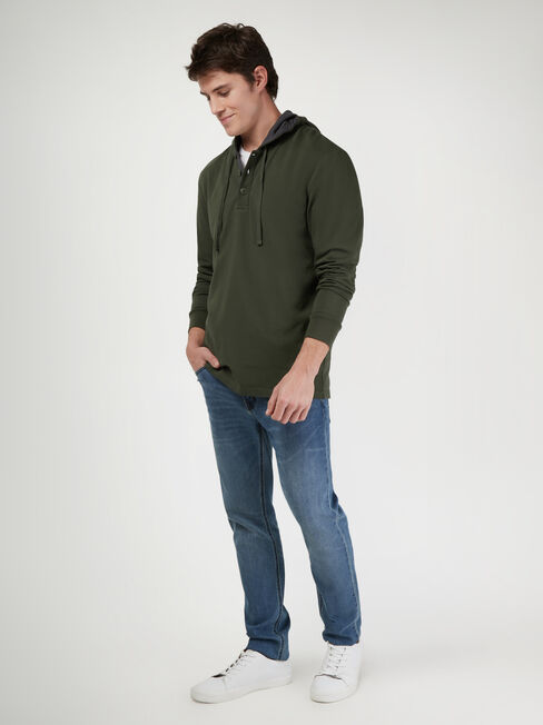 LS Mason Hooded Henley Top, Green, hi-res