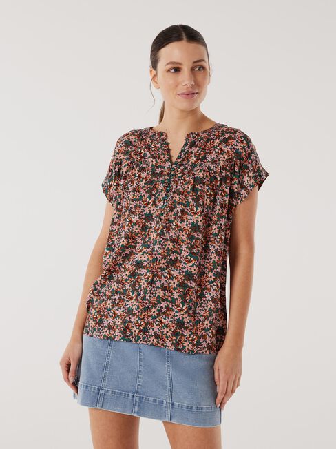 Heather Button Front Top, Floral, hi-res