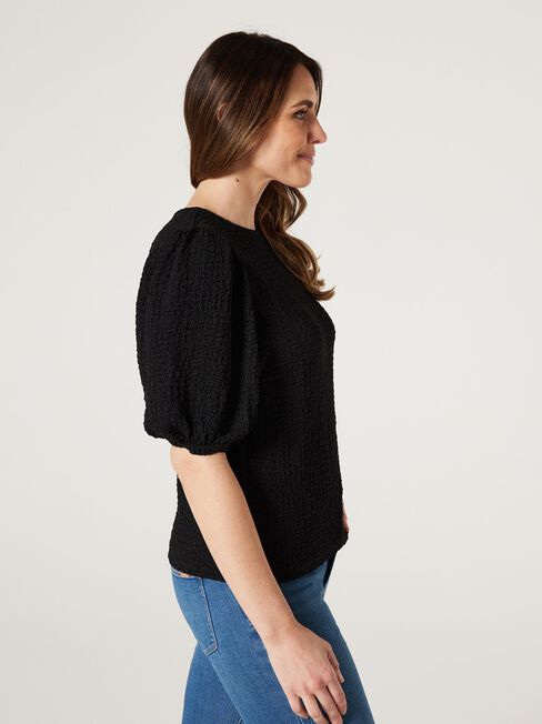 Kris Textured Jersey Top, Black, hi-res