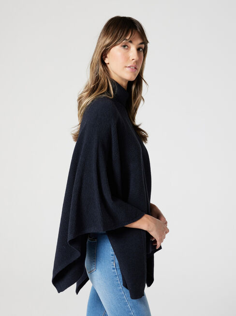 Irene Ottoman Stitch Poncho, Ink Marle, hi-res