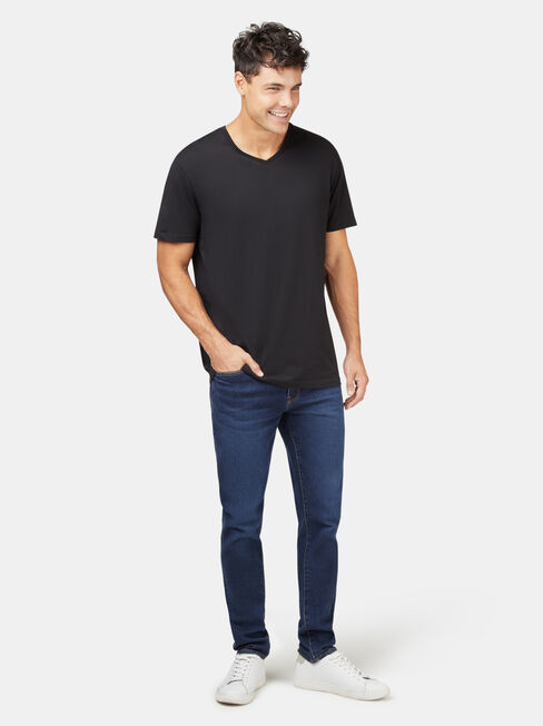 Basic Short Sleeve V-Neck Tee, Black, hi-res