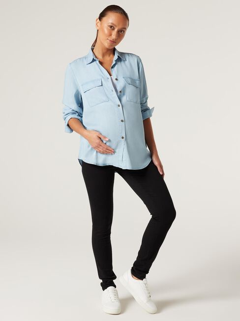 Isla Tencel Maternity Shirt, Chambray, hi-res