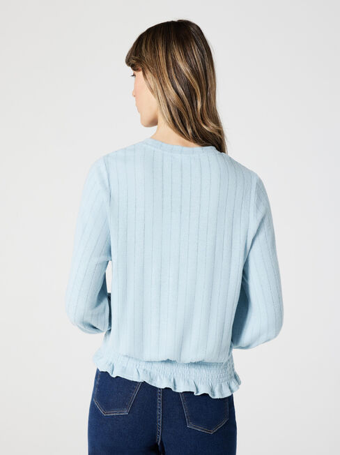 Jemma Soft Touch Shirred LS Top, Powder Blue, hi-res