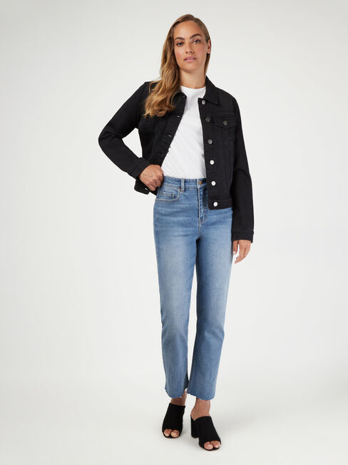 Classic Stretch Denim Jacket, Black, hi-res
