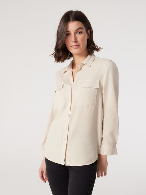 Lizzy Relaxed Tencel Shirt, Thyme, hi-res