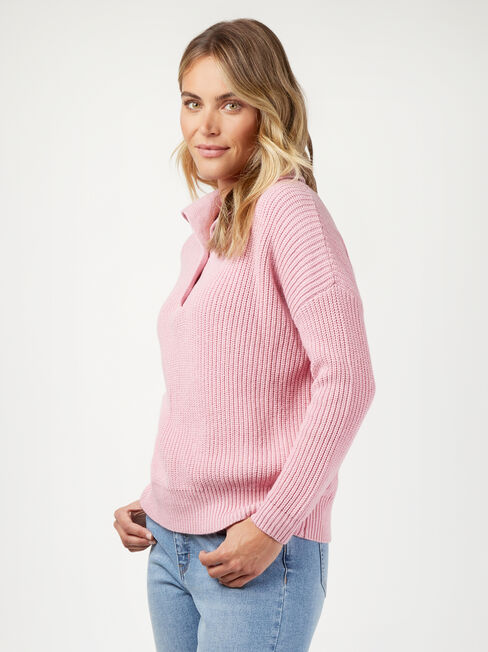 Rach Half Button Pullover, Pink, hi-res