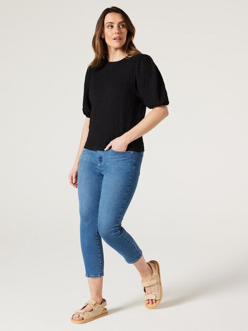 Kris Textured Jersey Top, Black, hi-res