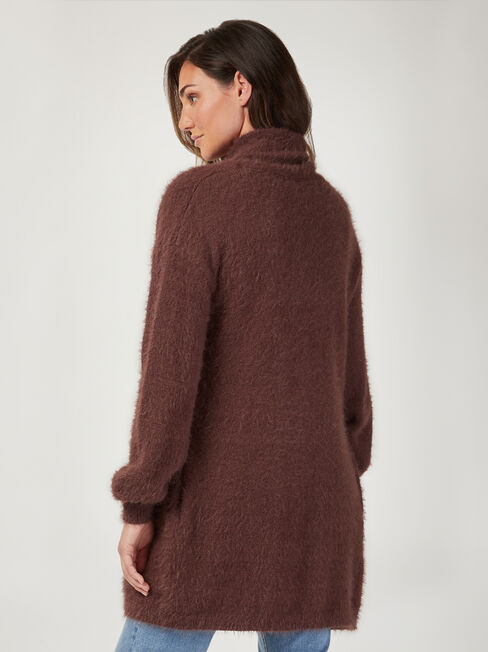 Faye Fluffy Soft Cardi, Brown, hi-res