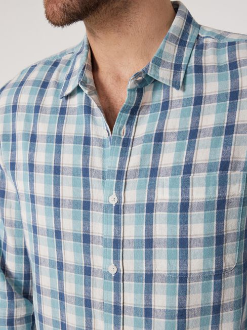 LS Maverick Check Linen Shirt, Blue, hi-res