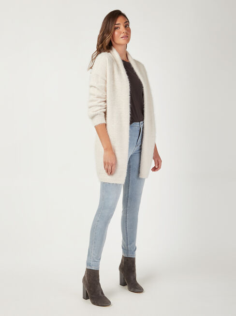 Faye Fluffy Soft Cardi, White, hi-res