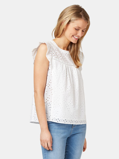 Gianna Broderie Top, White, hi-res
