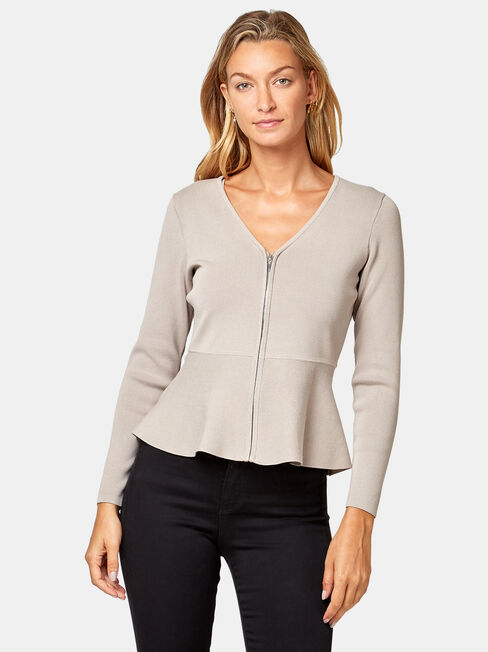 Charlotte Peplum Cardigan, White, hi-res