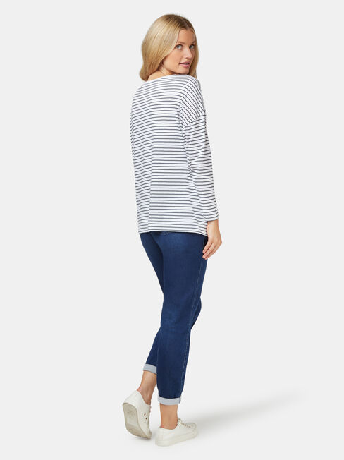 3/4 Sleeve Drop Shoulder Tee, Blue Stripe, hi-res