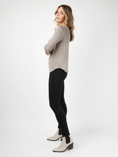 Maddie Soft Touch Curve Hem Pullover, Brown, hi-res